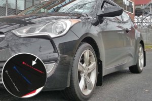 Hyundai Veloster Mud Flap Kit - Front + Rear - Rally Armor - UR Series, Polyurethane, No-Drill - Black with Red Logo - `12-`18